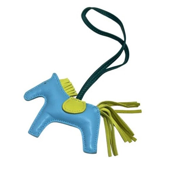 HERMES Rodeo Charm PM - Light Blue Yellow Dark Green Agneau Milo A Bag Charm